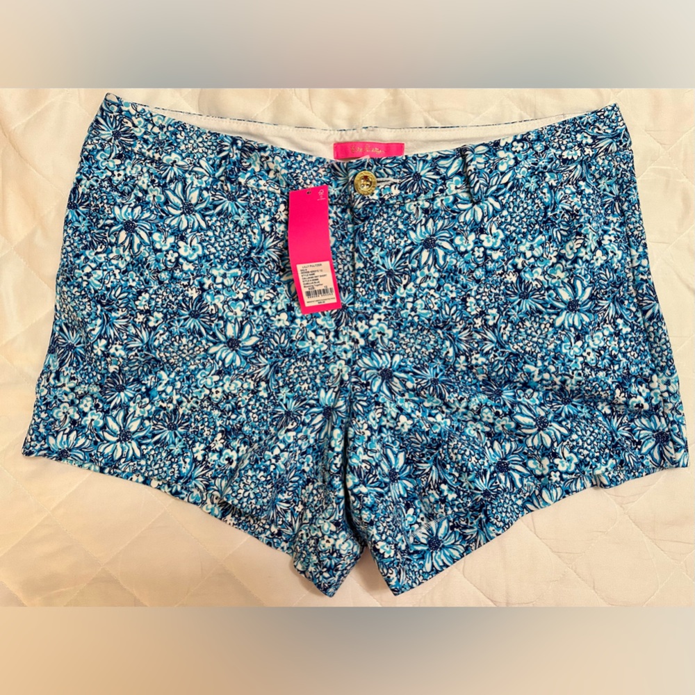 NWT Lilly Pulitzer 5" Callahan Knit Short Cumulus Blue Blooming Together - Picture 3 of 5